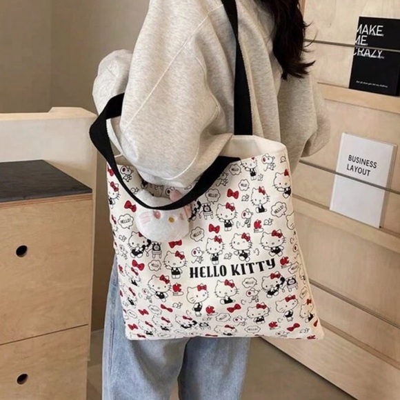 Hello Kitty White Tote Bag with Black Handles - Picture 4 of 5